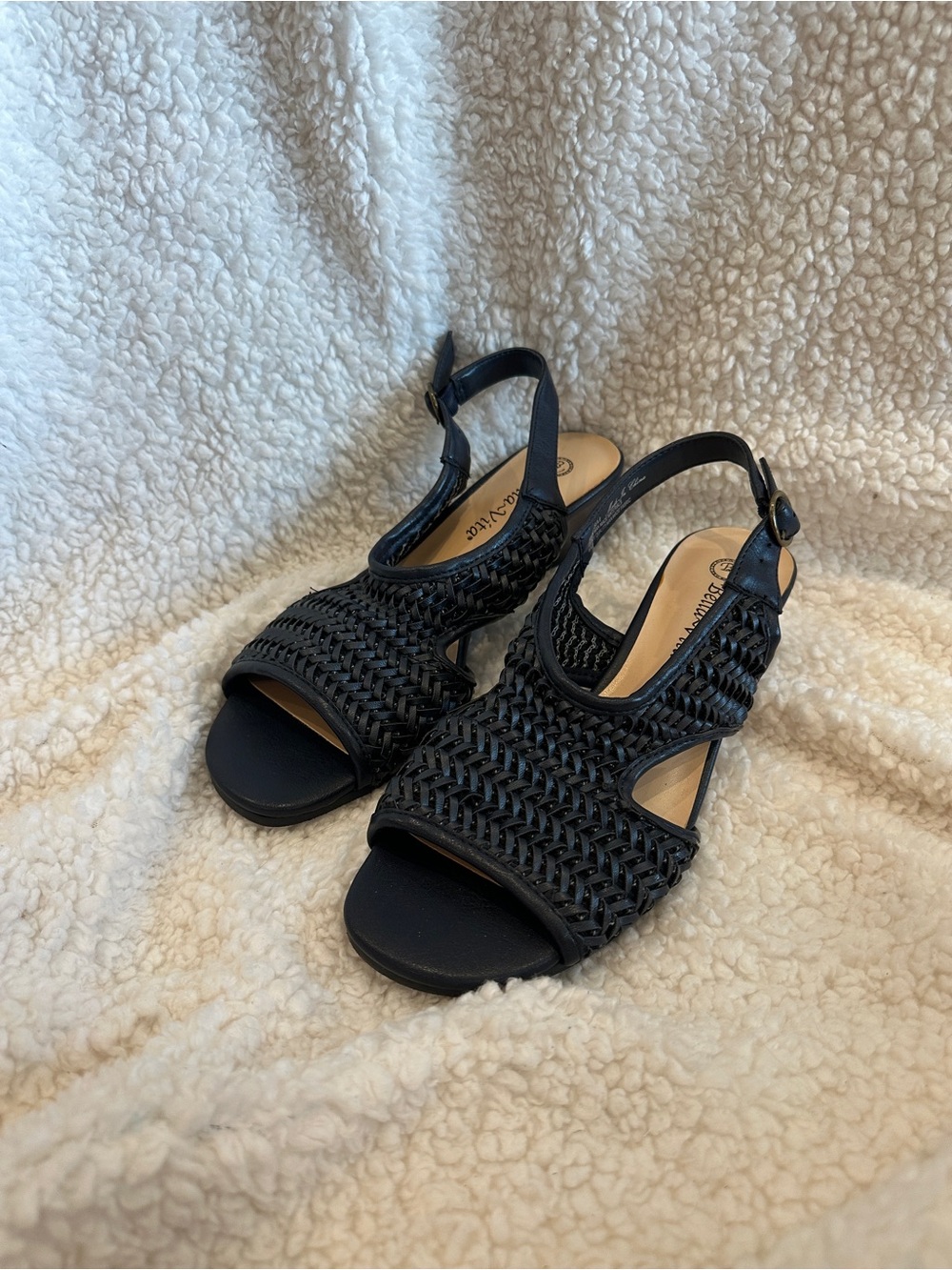 Black Woven Slingback Sandals
